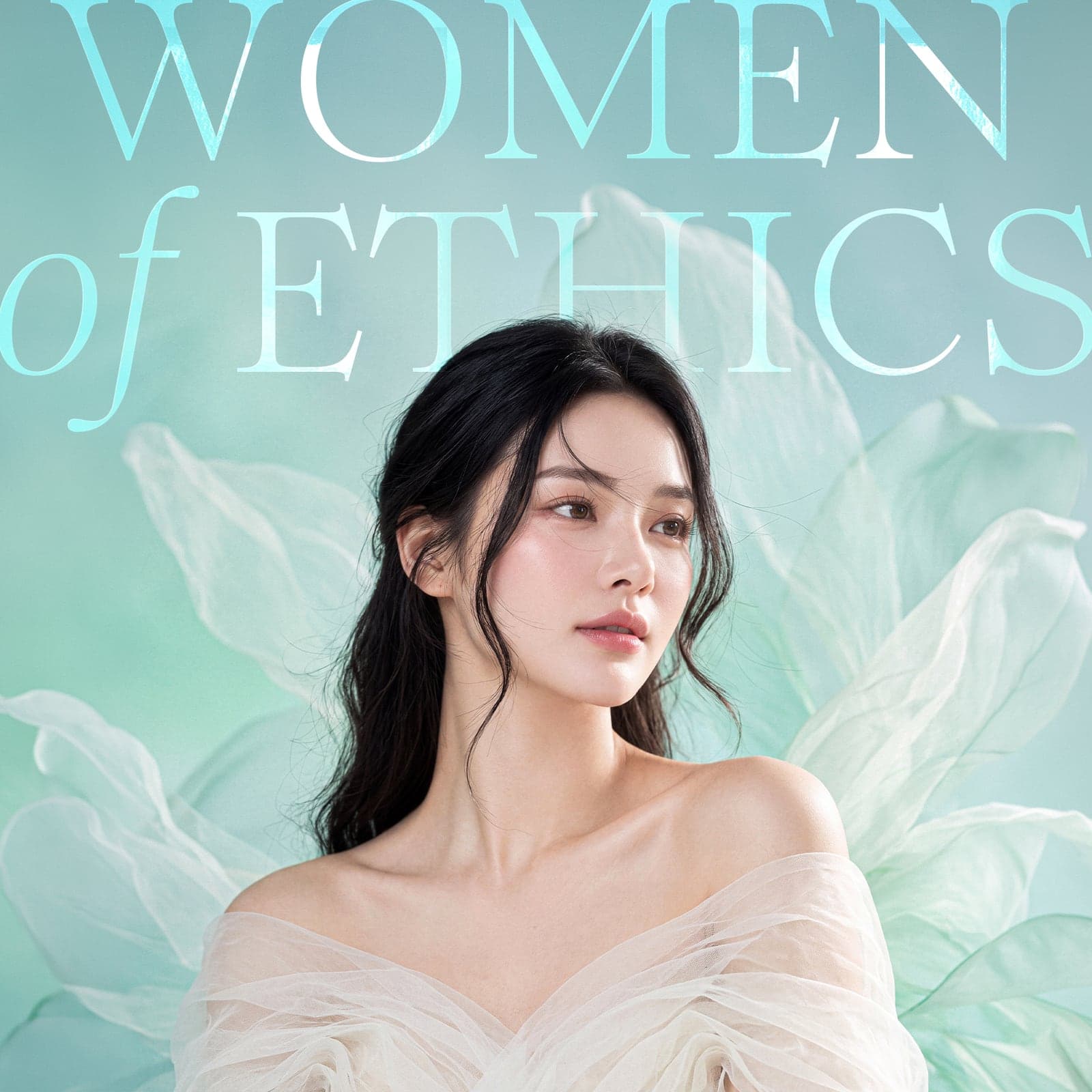 Women of Ethics — Potret dengan latar belakang kelopak bunga mint berwarna hijau keperakan